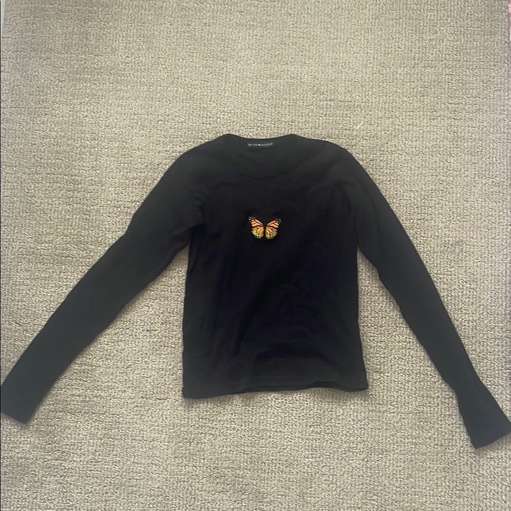 Black Long Sleeve Kids Shirt with Butterfly Design